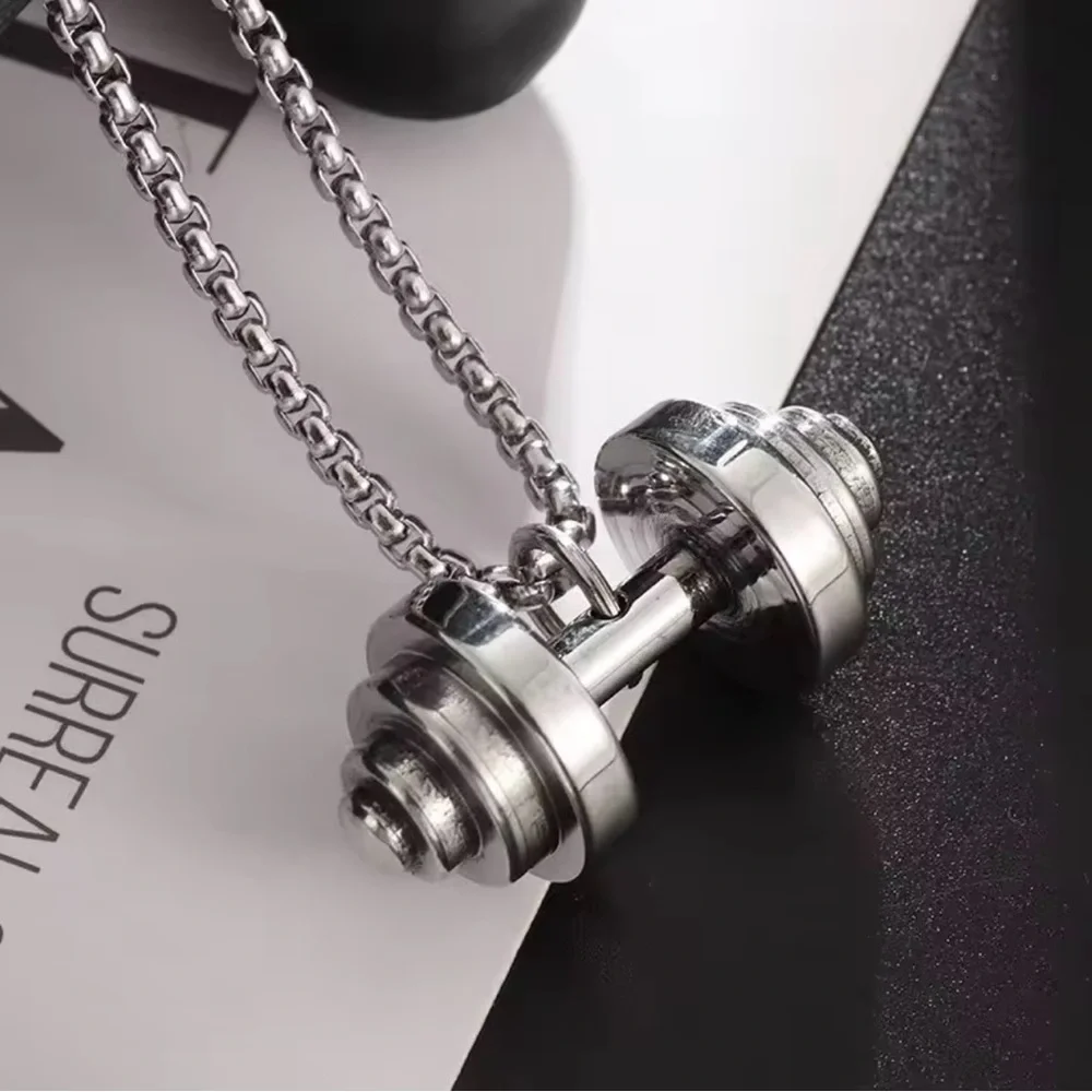 Men’s Silver Dumbbell Pendant Necklace